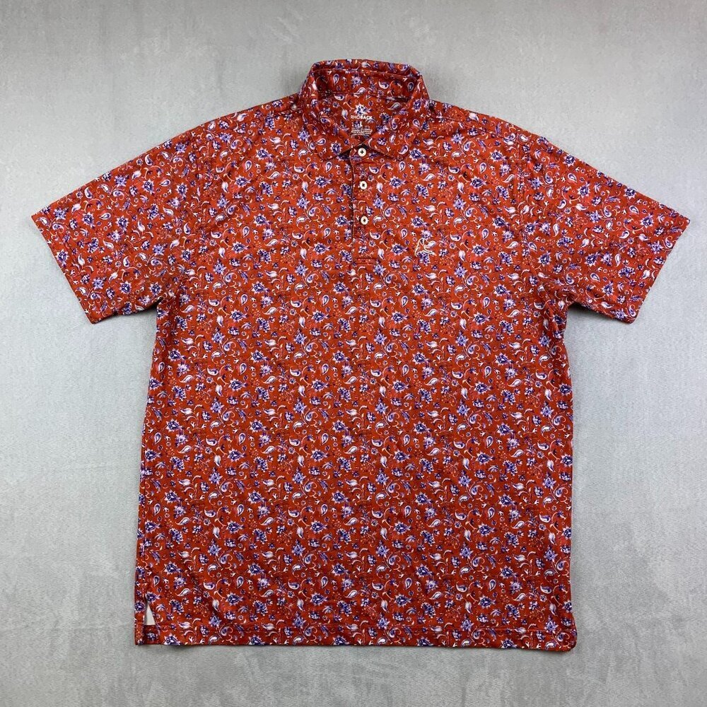 Rhoback Mens Shirt Large Red Paisley Floral Polo Performance Golf Stretch